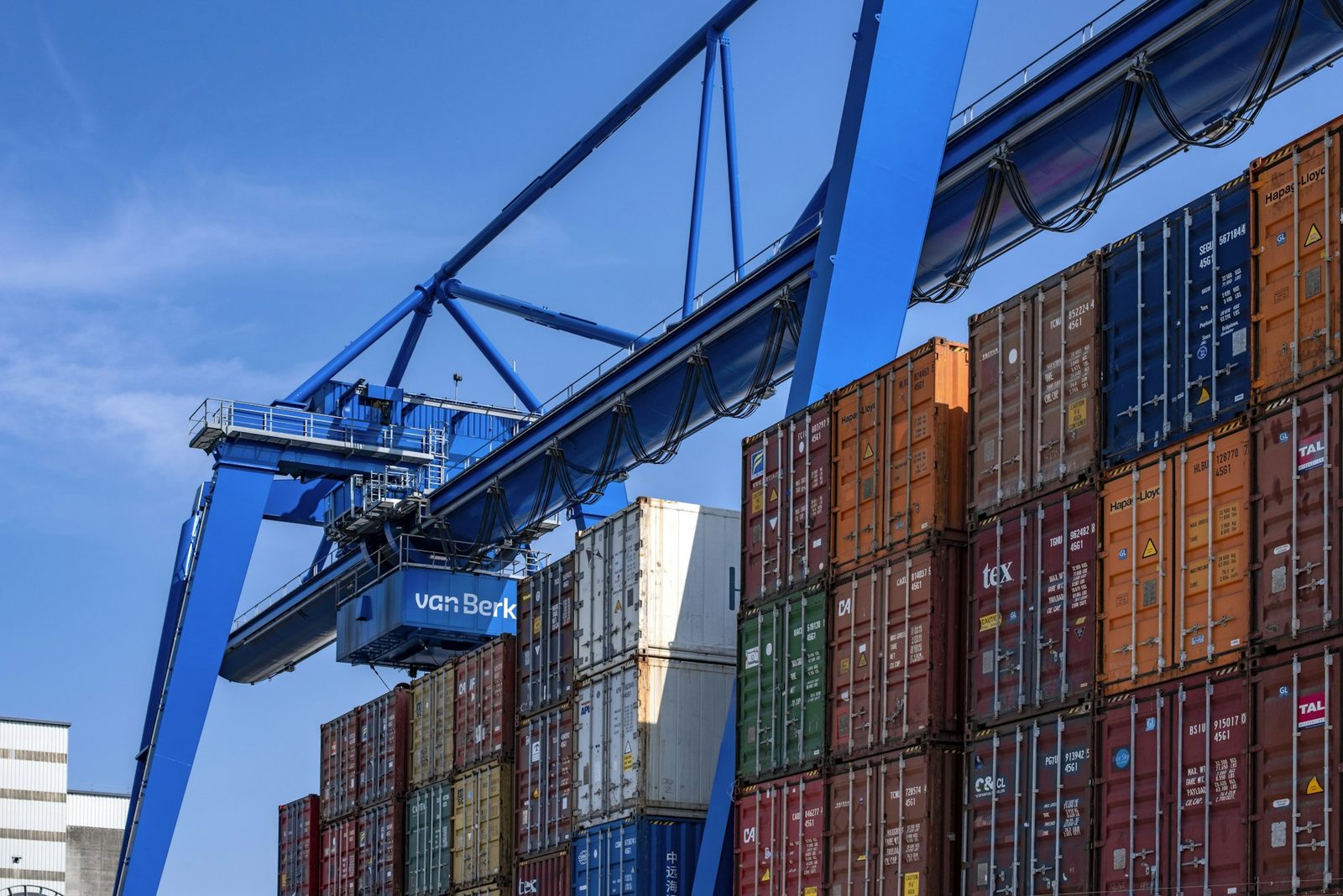 Container terminal crane over stacked shipping containers
