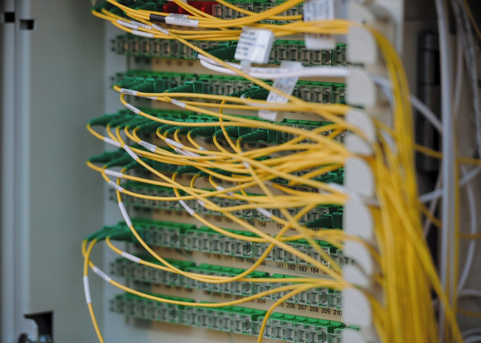 Neatly patched network cables in a server rack